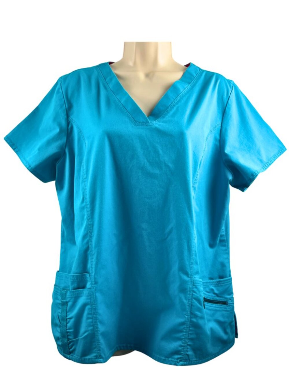 Beyond Scrubs XL Teal Blue Stretch V-Neck Scrub Top Nurse Medical Uniform